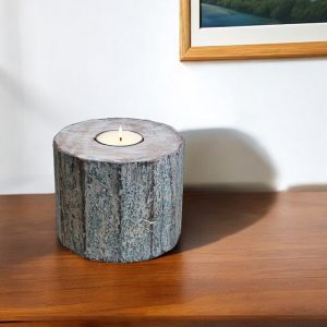 5" Brown And White Solid Wood Tabletop Tealight Candle Holder
