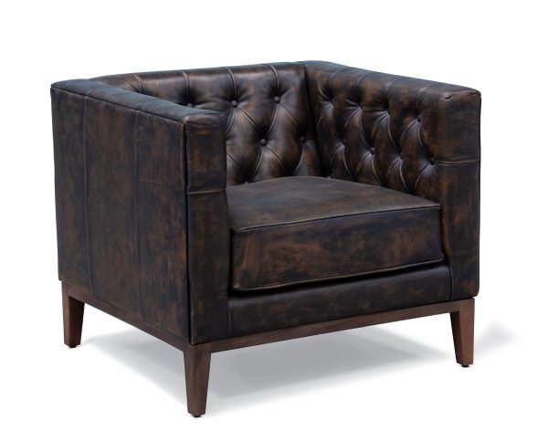 33" Brown and Black Antiqued Top Grain Leather Tufted Club Chair - Image 3