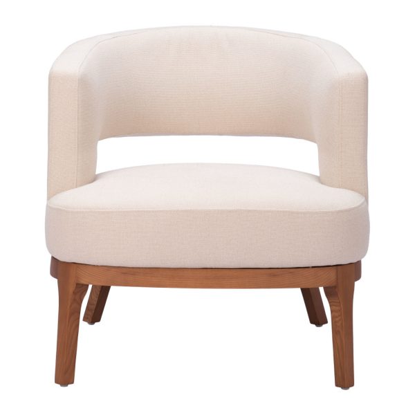 27" Beige And Brown Upholstered Arm Chair - Image 3