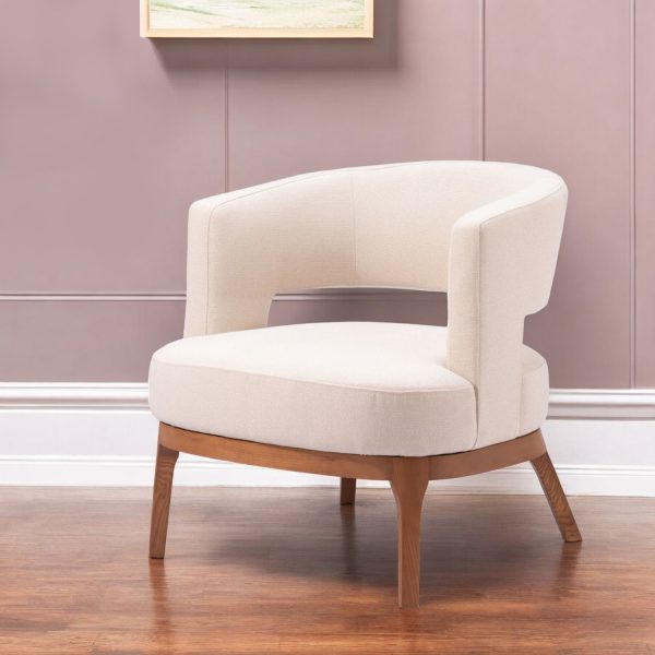 27" Beige And Brown Upholstered Arm Chair - Image 2