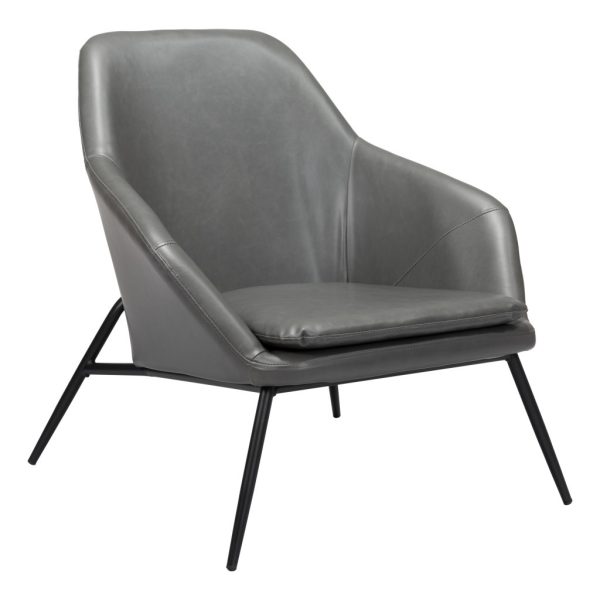 29" Gray And Black Faux Leather And Faux Leather Arm Chair