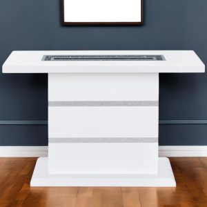 47" White Wood And Faux Crystals Pedestal Console Table
