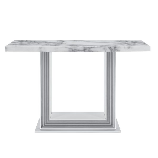 26" White and Silver Faux Marble Frame Console Table - Image 2