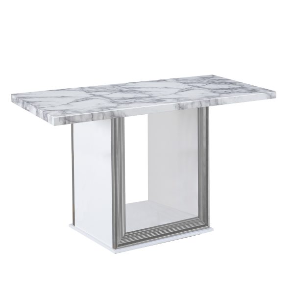26" White and Silver Faux Marble Frame Console Table - Image 3