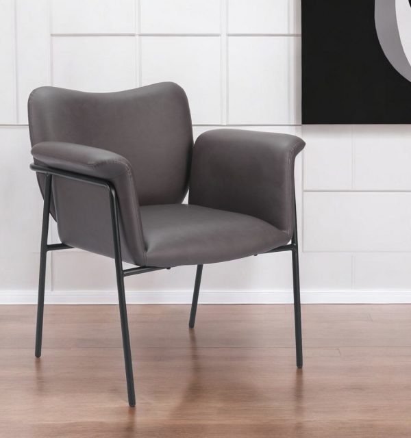 31" Brown And Black Faux Leather And Faux Leather Arm Chair - Image 2