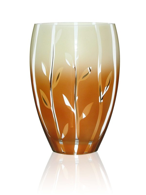 13" Brown Leaf Oval Lead Free Crystal Table Vase - Image 2