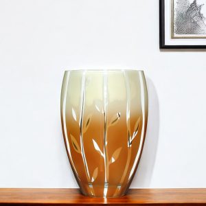 13" Brown Leaf Oval Lead Free Crystal Table Vase