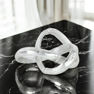 6" Silver Cast Iron Modern Abstract Infinity Knot Tabletop Sculpture