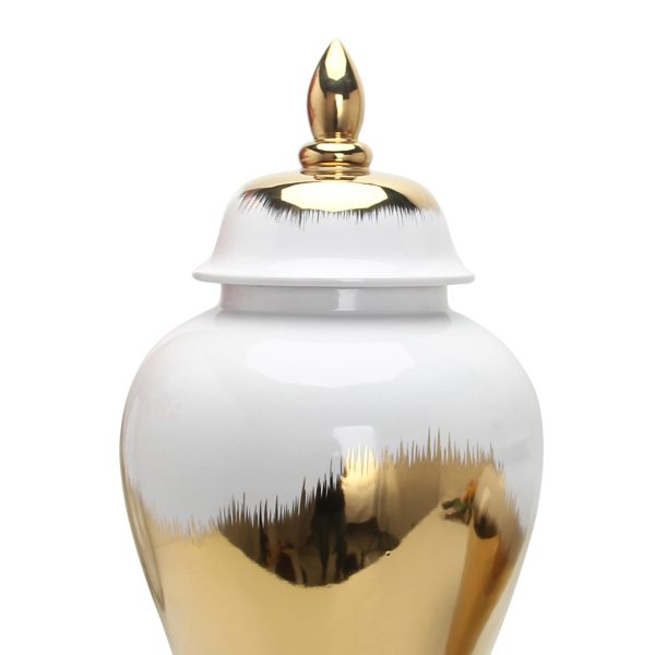 12" White And Gold Modern Abstract Urn Ceramic Ginger Jar - Image 3