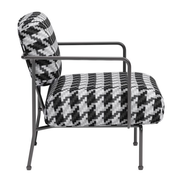29" Black And White And Black Upholstered Houndstooth Arm Chair - Image 3