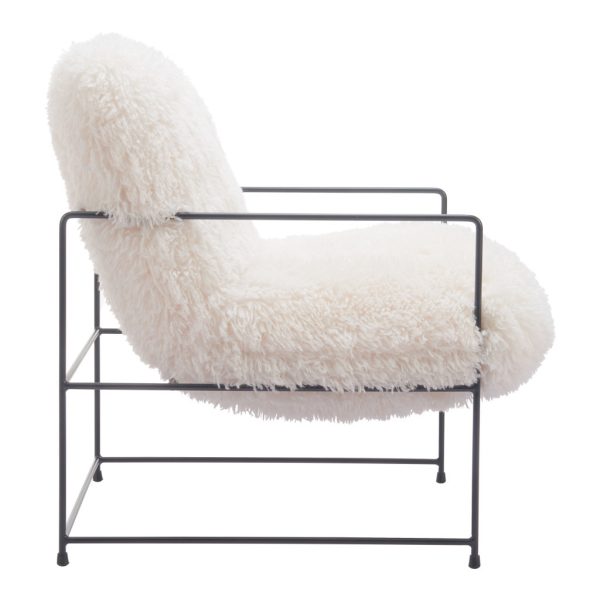 30" White And Black Sherpa And Upholstered Arm Chair - Image 3
