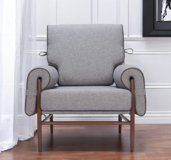 34" Gray And Brown Upholstered Arm Chair - Image 2
