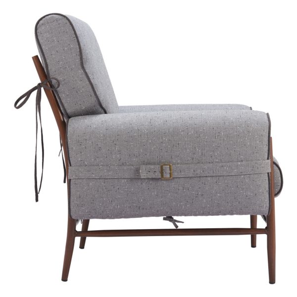 34" Gray And Brown Upholstered Arm Chair - Image 3