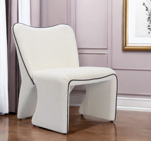 29" Ivory Faux Shearling And Upholstered Side Chair - Image 2