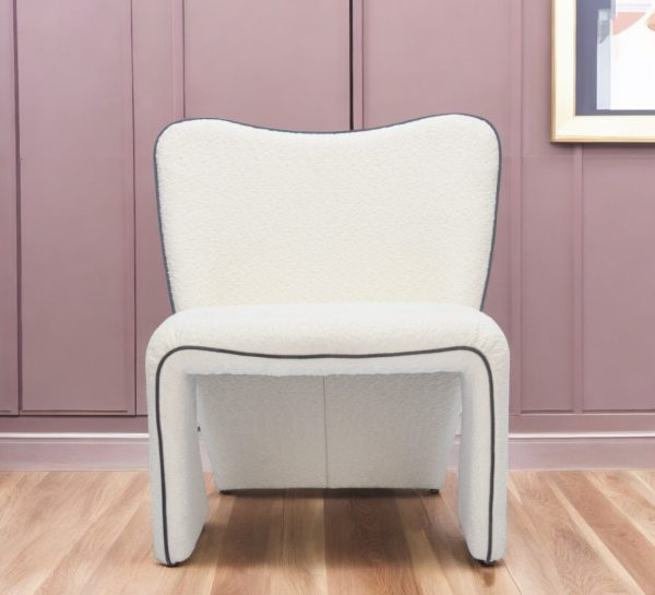29" Ivory Faux Shearling And Upholstered Side Chair - Image 3