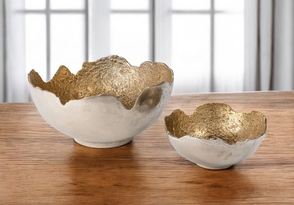 Set of Two Gold And Silver Aluminum Decorative Bowls - Image 2