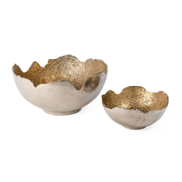 Set of Two Gold And Silver Aluminum Decorative Bowls - Image 3