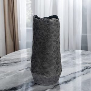 14" Gray Hammered Cylinder Aluminum Table Vase