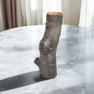 14" Brown Faux Bois Cylinder Polyresin Table Vase