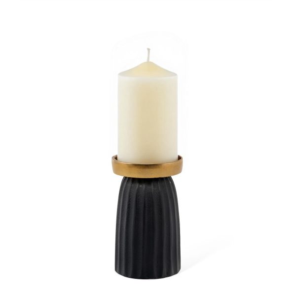 6" Black And Gold Striped Aluminum Tabletop Pillar Candle Holder - Image 2