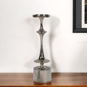18" Silver Distressed Geometric Metal Tabletop Candle Holder