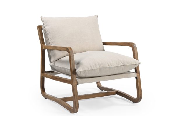 30" Beige And Natural Linen Arm Chair - Image 2