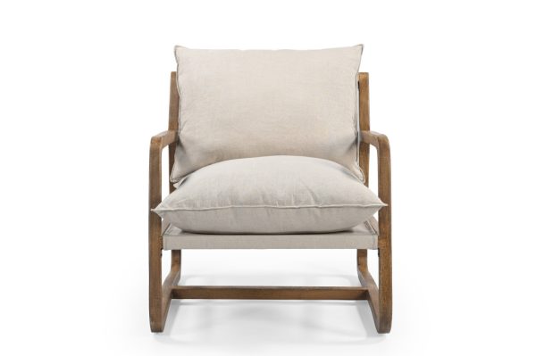 30" Beige And Natural Linen Arm Chair - Image 3