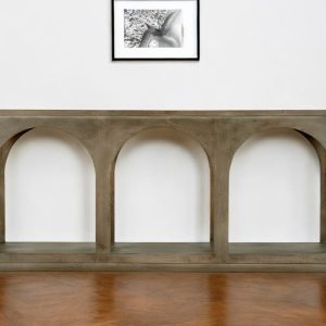 77" Brown Solid Wood Distressed Console Table With Arch Detailing