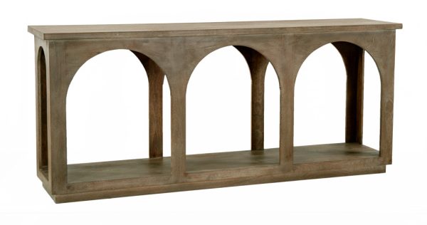 77" Brown Solid Wood Distressed Console Table With Arch Detailing - Image 3