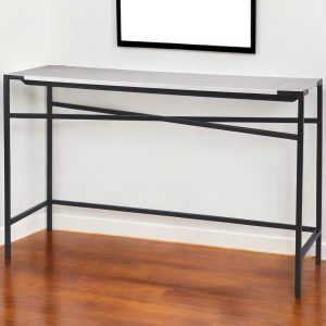 50" White and Black Genuine Marble and Metal Console Table
