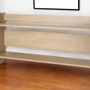 76" Natural and Brown Solid Wood Sled Console Table With Two Shelves
