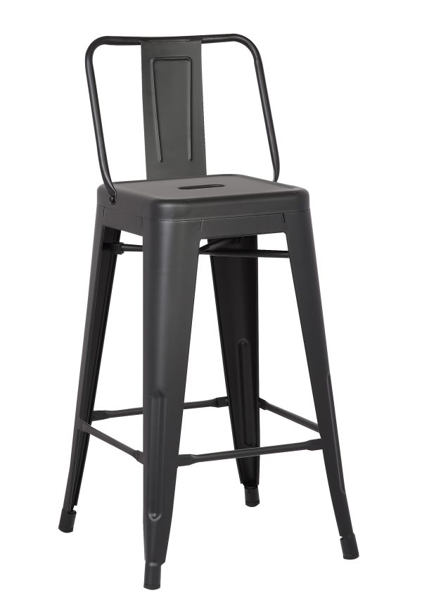 Set of Two 30 " Black Iron Low Back Bar Height Bar Chairs - Image 3