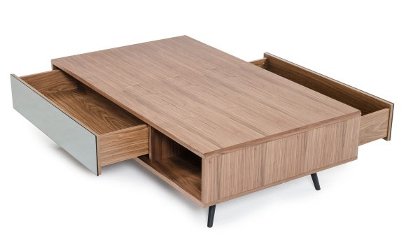 13" Walnut Veneer  Metal  And Glass Coffee Table - Image 3
