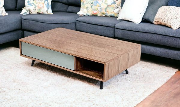 13" Walnut Veneer  Metal  And Glass Coffee Table - Image 2