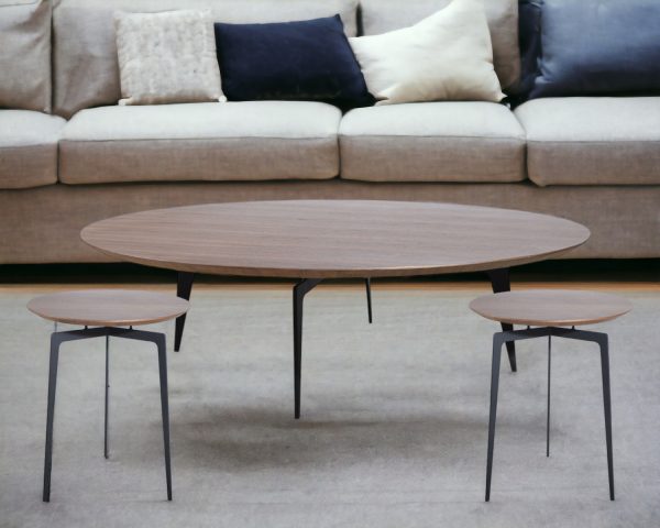 11" Walnut Veneer And Metal Coffee Table Set - Image 2