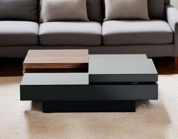 39" Black and Brown Wood Adjustable Square Block Coffee Table With Drawer - Image 2