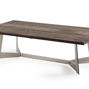 16" Dark Aged Oak Wood  Veneer  And Steel Coffee Table