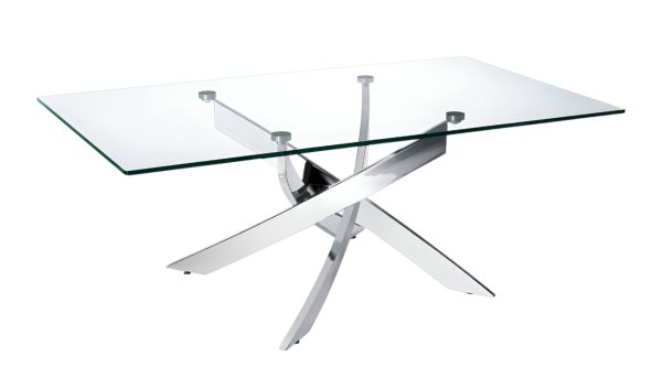 47" Clear and Silver Glass And Steel Cross Legs Coffee Table - Image 2