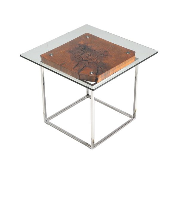 20" Wood  Steel  And Glass Tree Root End Table