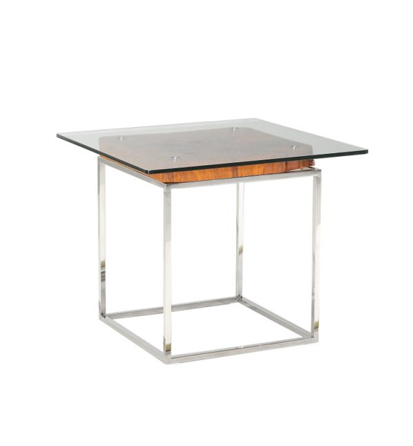 20" Wood  Steel  And Glass Tree Root End Table - Image 2