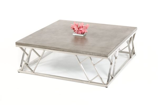 39" Dark Gray and Silver Concrete And Steel Square Abstract Coffee Table - Image 3