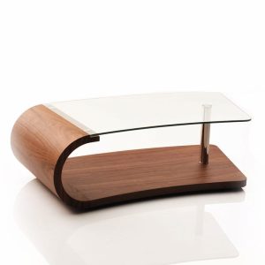 16" Walnut Veneer  Mdf  And Glass Coffee Table