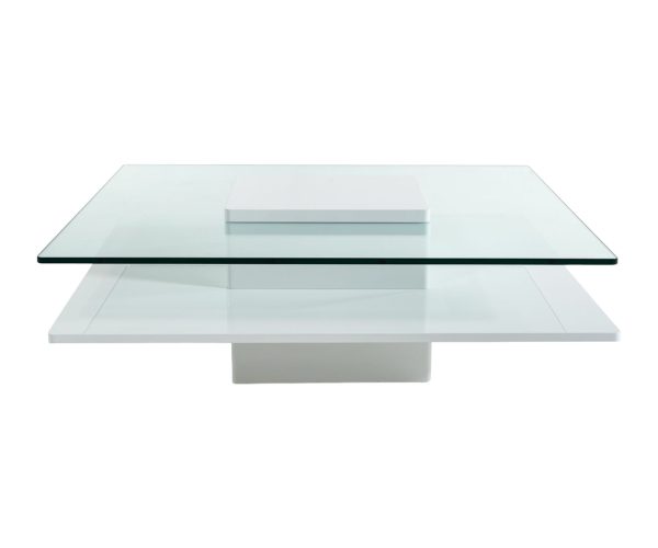 39" Clear and White Glass And Wood Block Coffee Table With Shelf