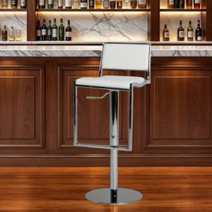 White Faux Leather Low Back Adjustable Height Bar Chair
