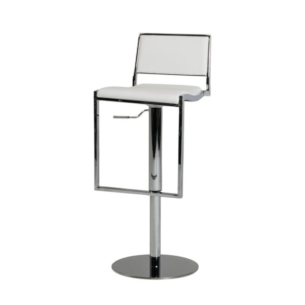 White Faux Leather Low Back Adjustable Height Bar Chair - Image 2