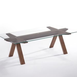 16" Walnut Wood And Glass Coffee Table