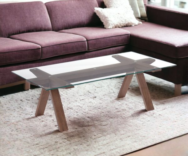 16" Walnut Wood And Glass Coffee Table - Image 2