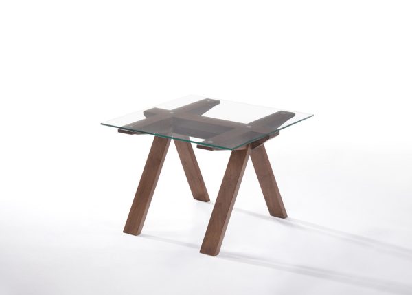 19" Walnut Wood And Glass End Table - Image 2