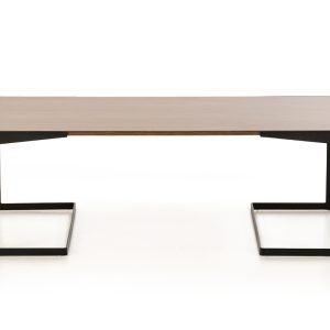 16" Walnut Veneer And Metal Coffee Table