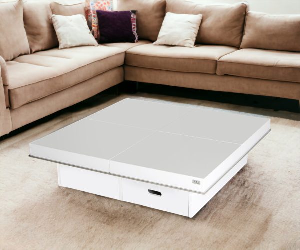 12" White Gloss Coffee Table With Pull Out Squares - Image 2